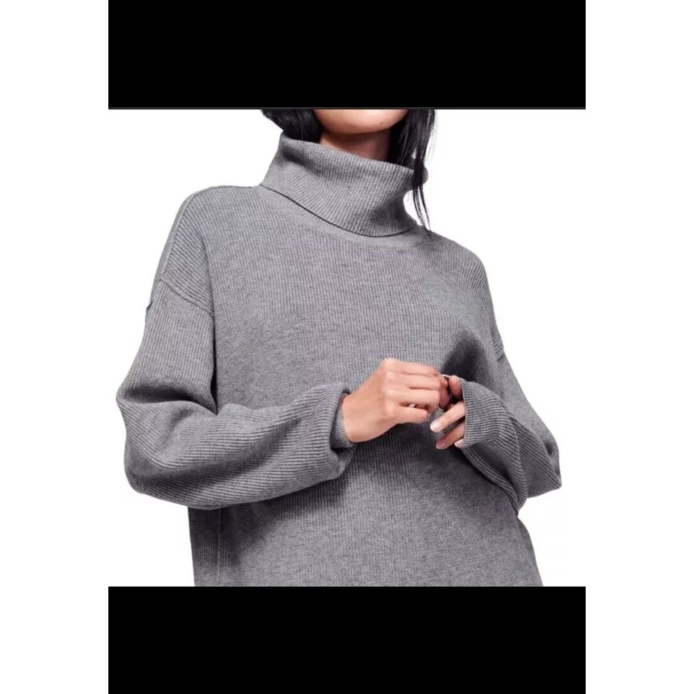 Free People Turtleneck Sweater Womens Large Gray Ribbed Oversized Slouchy Knit